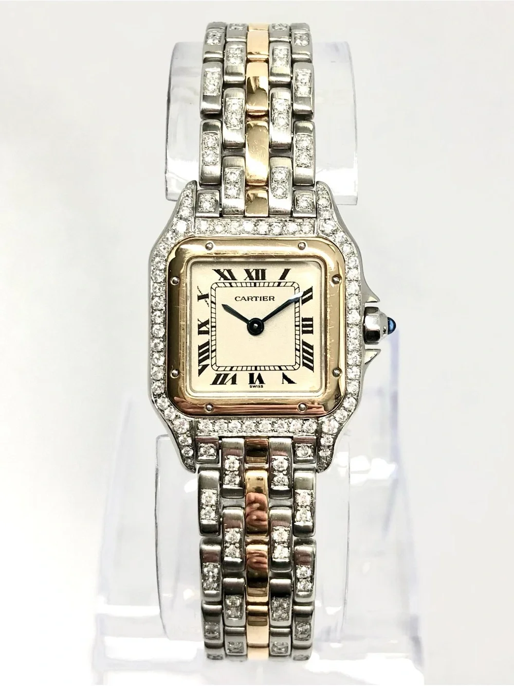 CARTIER PANTHERE Quartz 23mm 1 Row Gold 2.10TCW Diamond Watch Cream Dial